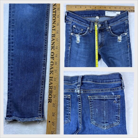 Rag & Bone Skinny Jeans Women’s 24 Blue Distressed La Paz Raw Hem Stretch Denim - Picture 9 of 11